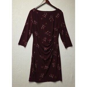 Lauren Ralph Lauren Women's 3/4 Sleeve Dress Burgundy Size 12 Work Ruched Sheath